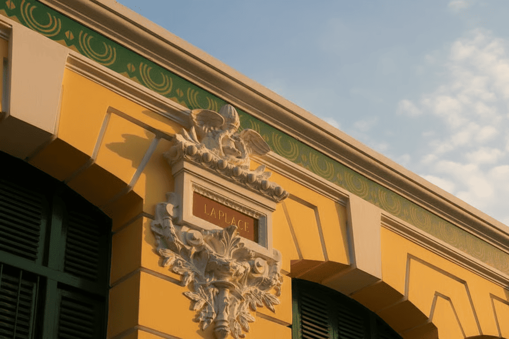 The names of French inventors pivotal in telegraphy and electricity are put between the old green windows